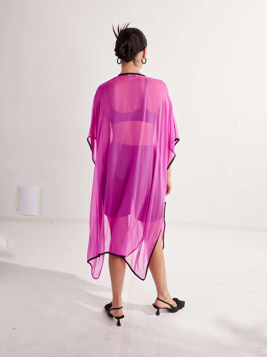 Silk Kimono Shawl in Hot Pink