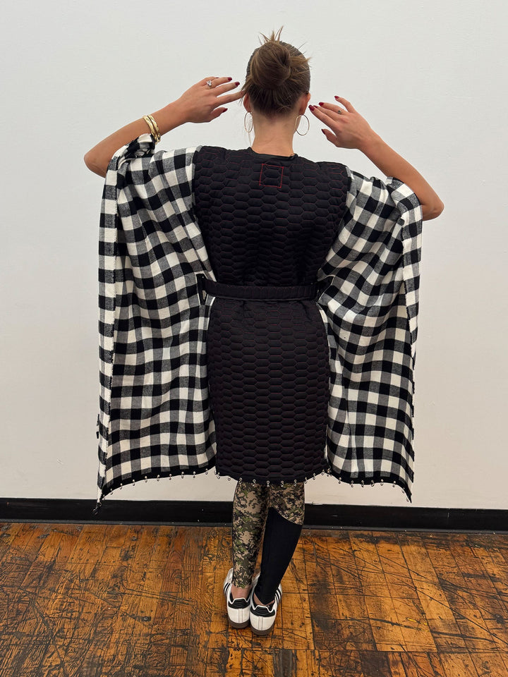 Amy Page DeBlasio Shawls and Kimonos Reversible Belted Kimono Wrap in Honeycomb Quilt and Check Flannel