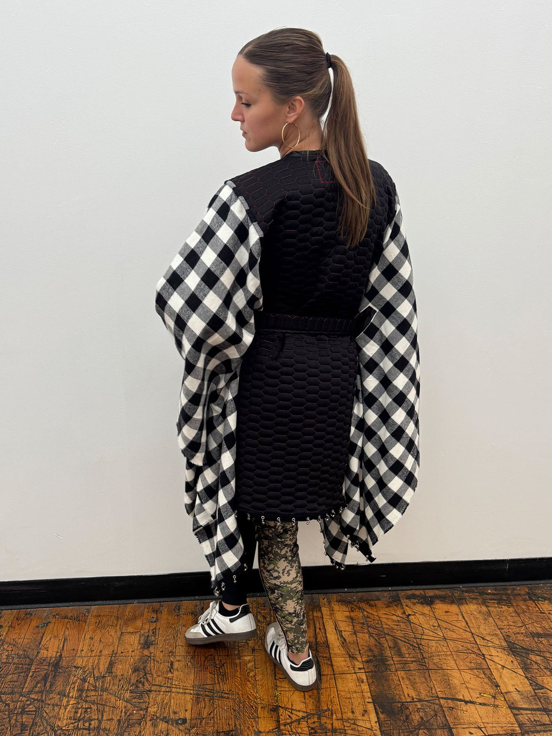 Amy Page DeBlasio Shawls and Kimonos Reversible Belted Kimono Wrap in Honeycomb Quilt and Check Flannel