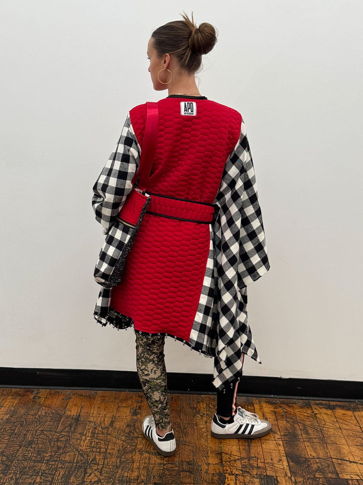 Amy Page DeBlasio Shawls and Kimonos Reversible Belted Kimono Wrap in Honeycomb Quilt and Check Flannel