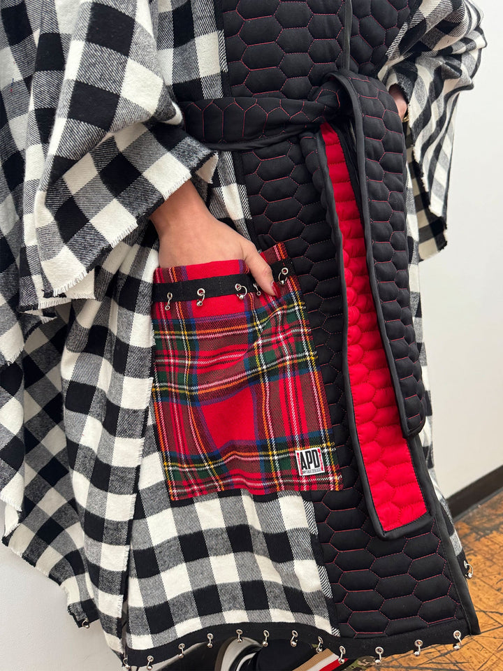 Amy Page DeBlasio Shawls and Kimonos Reversible Belted Kimono Wrap in Honeycomb Quilt and Check Flannel