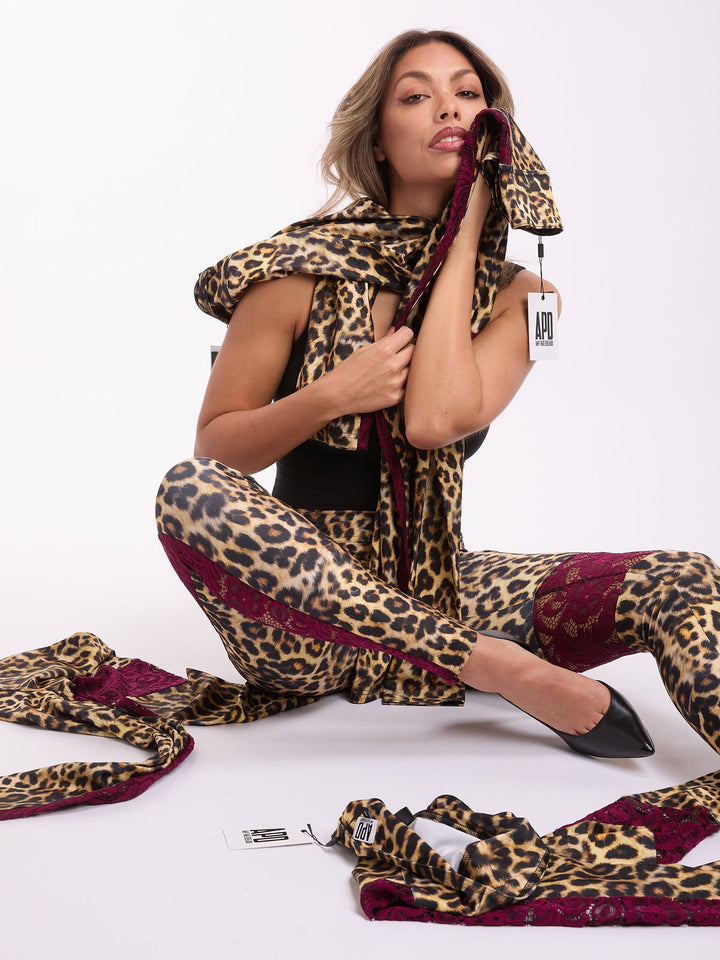 Amy Page DeBlasio Leggings Leggings in Leopard Print and Maroon Lace