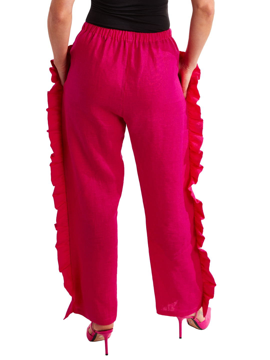 Ruffle Pants in Hot Pink Linen