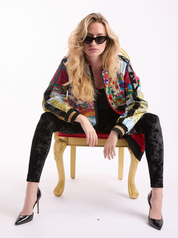 Long Bomber Jacket in Asian Print