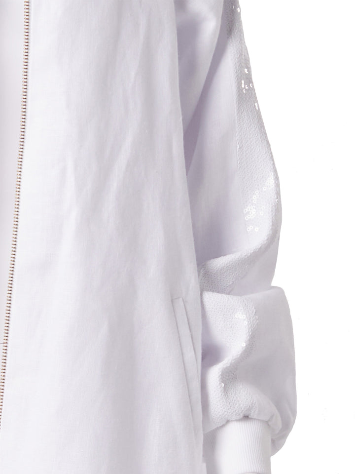 Long Linen Bomber Jacket in White