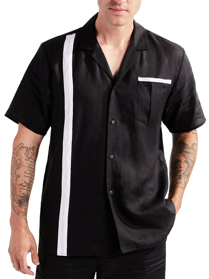 Button-Down Shirt in Black Linen