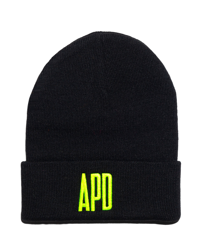 Beanie in Black with Neon Embroidered Logo