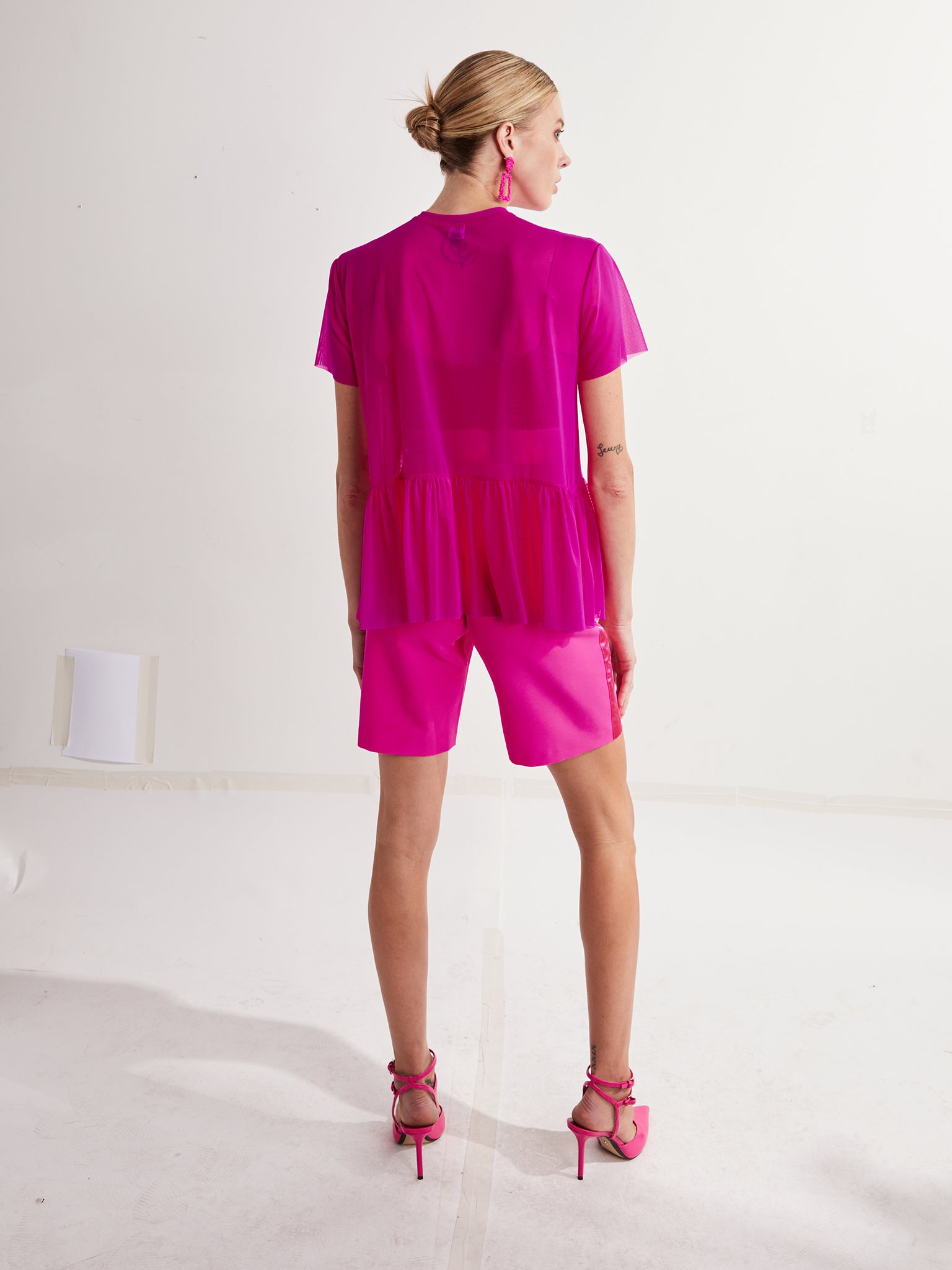 Women's Sheer Hot Pink Peplum Top – Amy Page DeBlasio