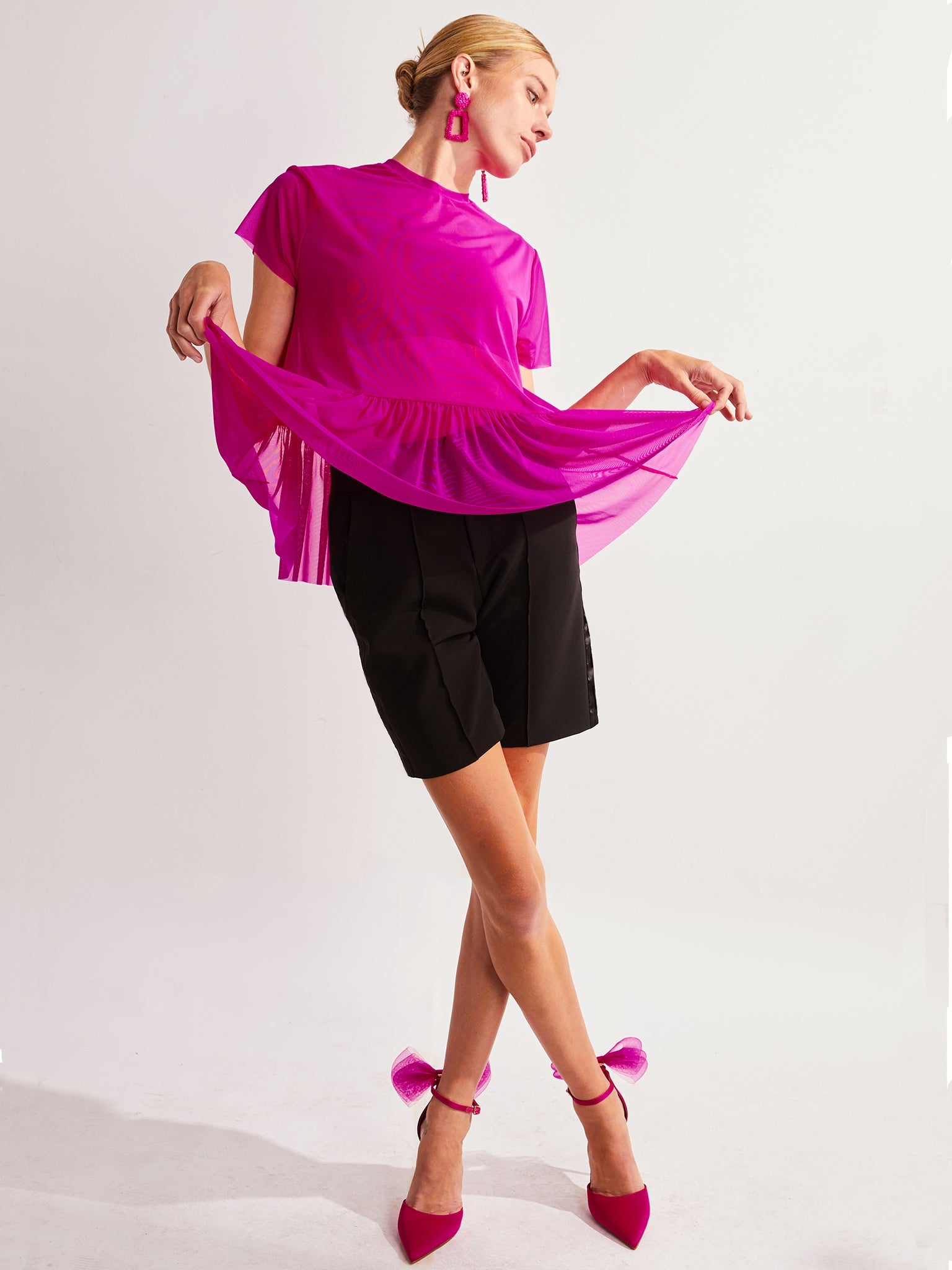 Women's Sheer Hot Pink Peplum Top – Amy Page DeBlasio