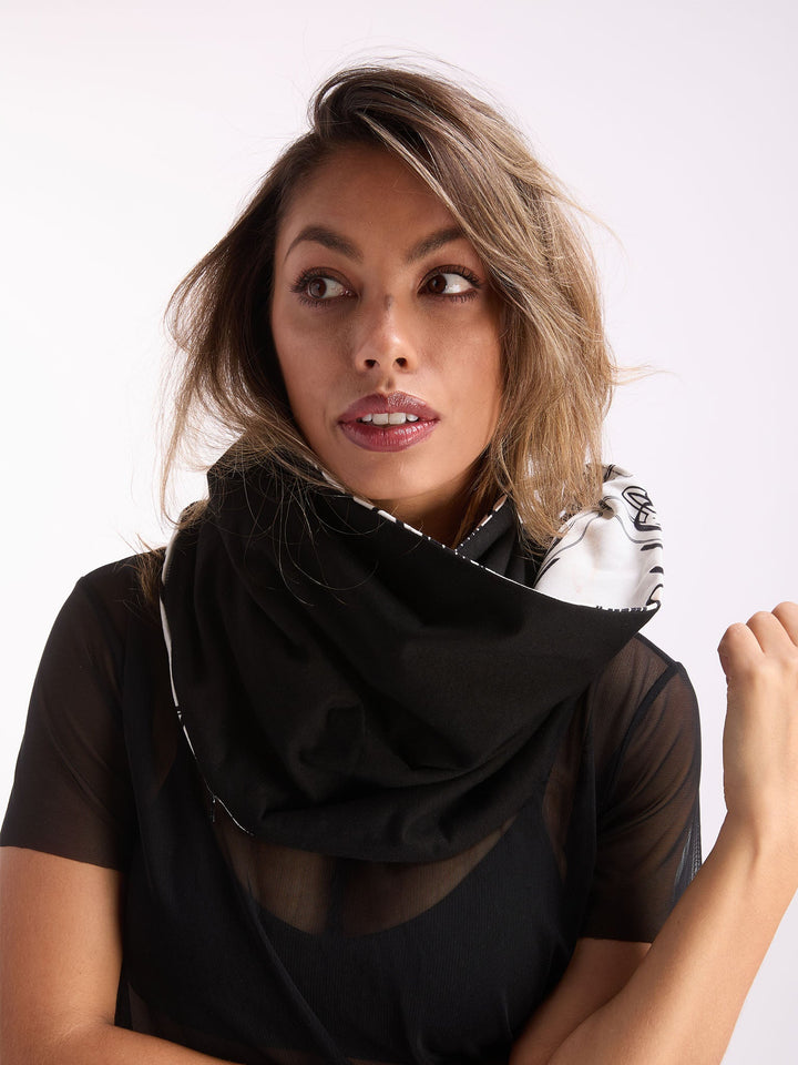 Amy Page DeBlasio Scarves Reversible Pocket Infinity Scarf in White and Black Cotton Terry