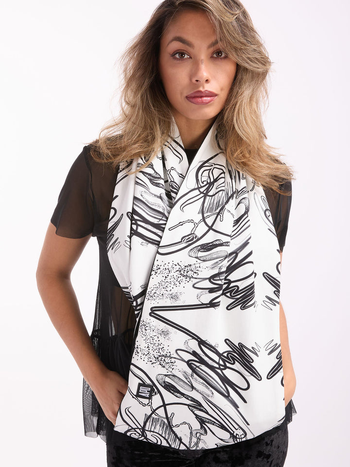 Amy Page DeBlasio Scarves Reversible Pocket Infinity Scarf in White and Black Cotton Terry