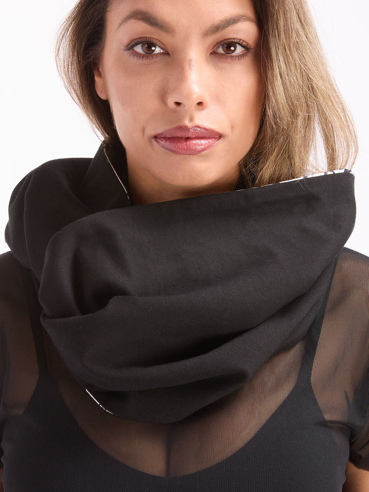 Amy Page DeBlasio Scarves Reversible Pocket Infinity Scarf in White and Black Cotton Terry