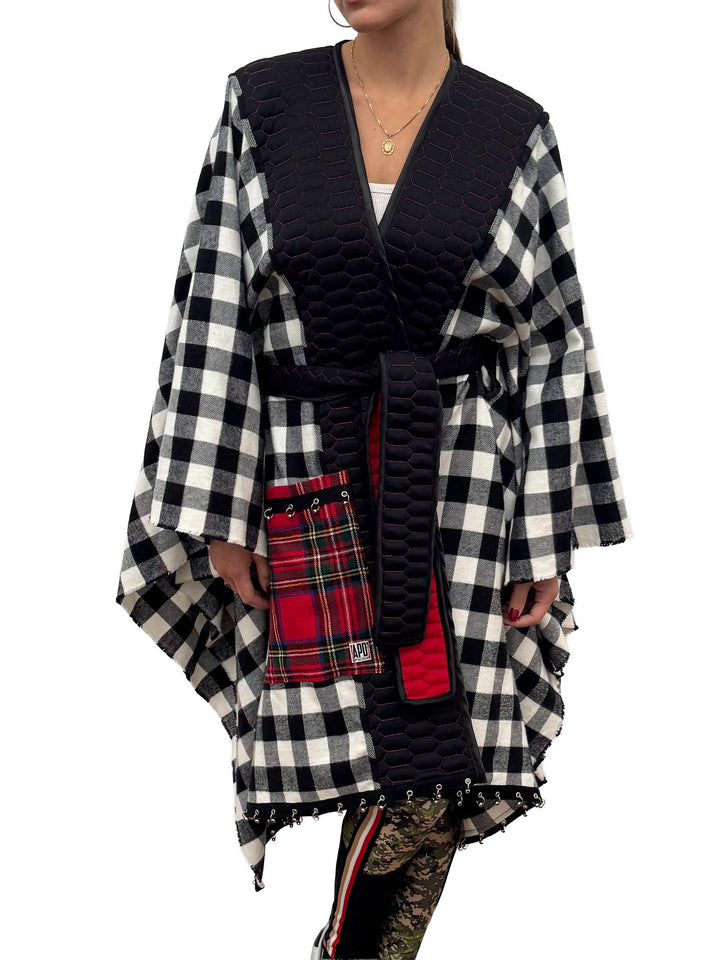 Amy Page DeBlasio Shawls and Kimonos Reversible Belted Kimono Wrap in Honeycomb Quilt and Check Flannel