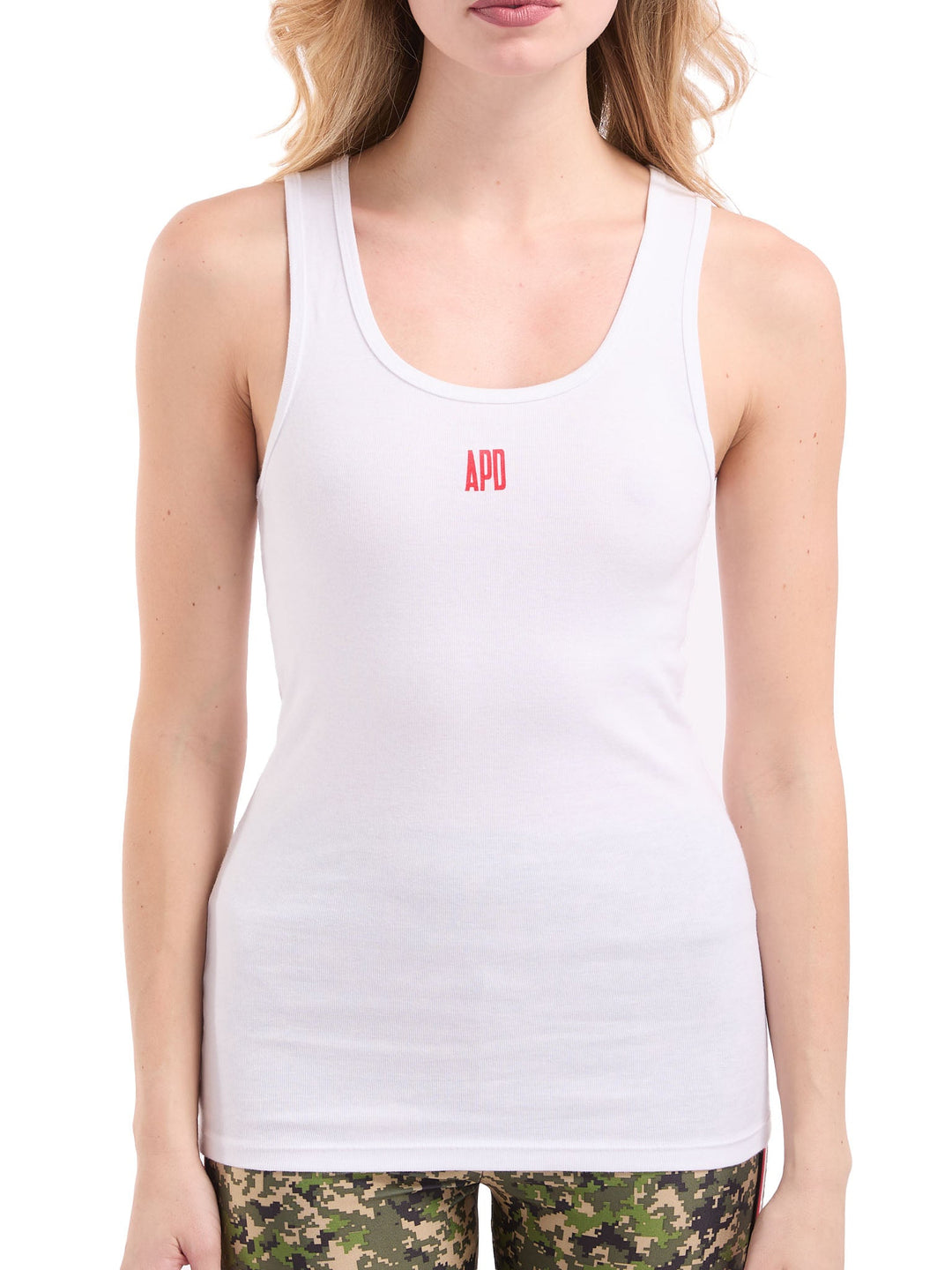 Amy Page DeBlasio Tank Tops Tank Top with Custom Print Graphic in White Cotton