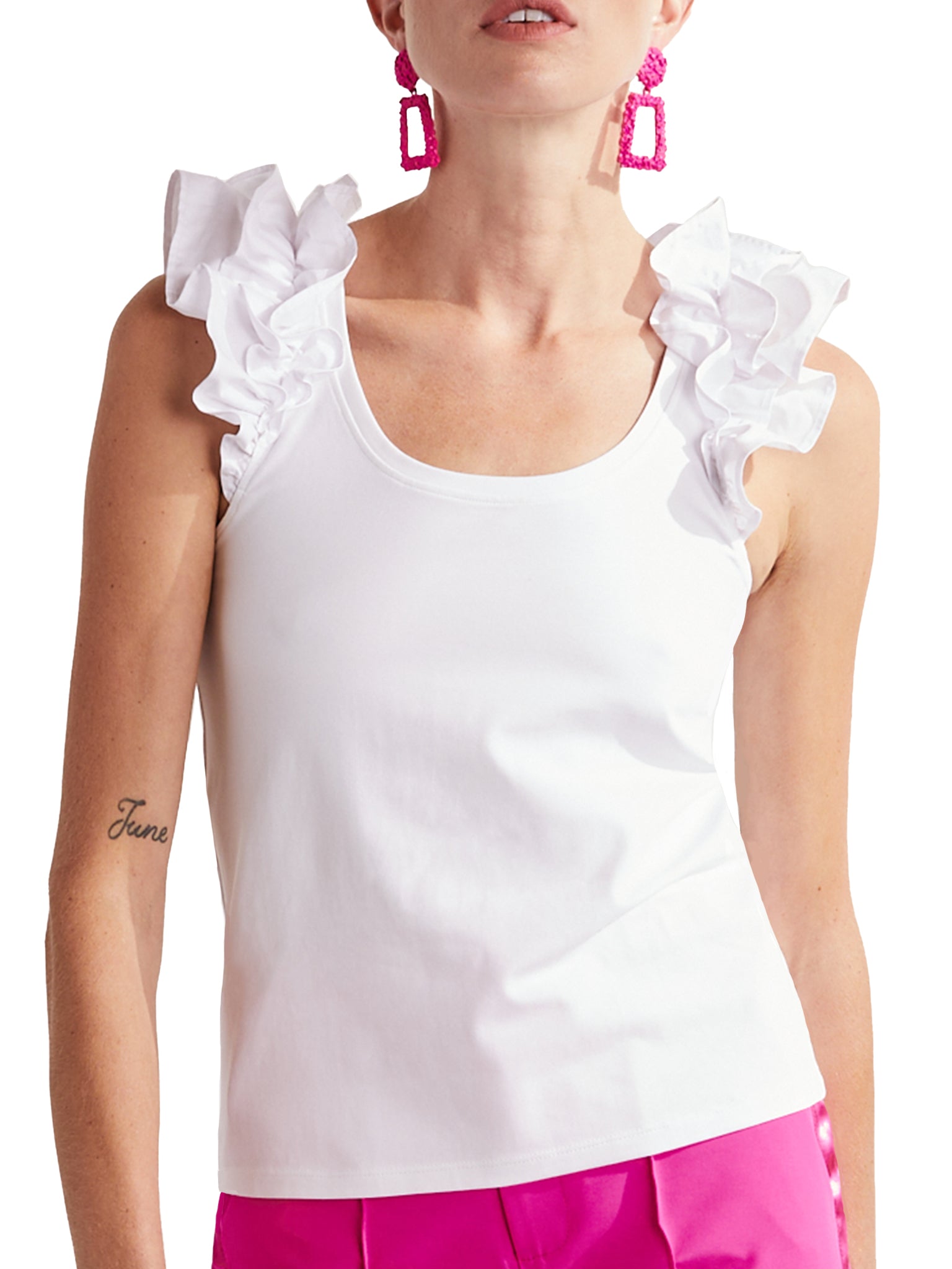 Women's White Ruffle Tank Top in Cotton – Amy Page DeBlasio