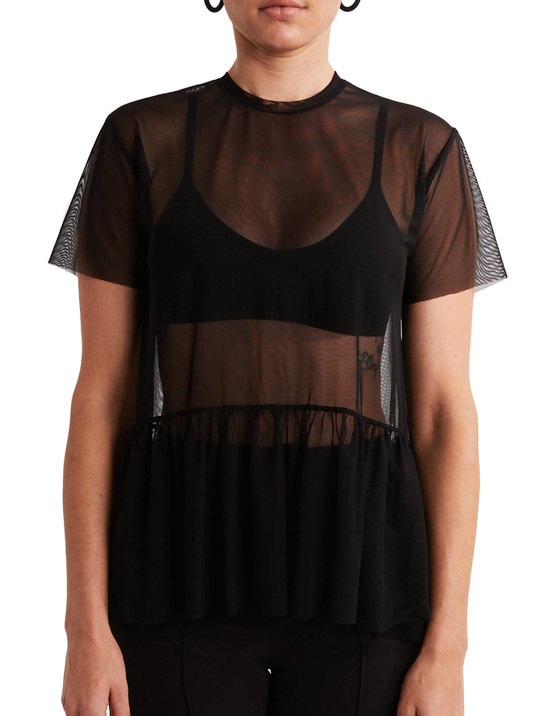 black mesh peplum dress Mesh See-through Sleeveless Peplum Dress. 2 XL / Black