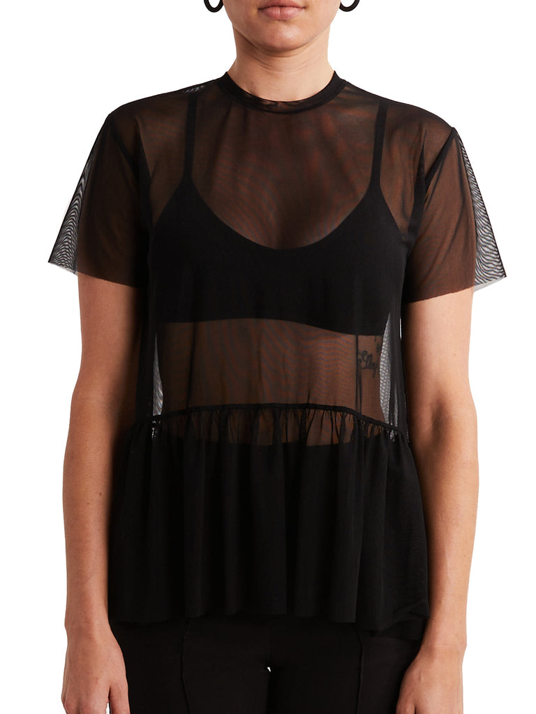 Sheer Mesh Peplum Top in Black Amy Page DeBlasio