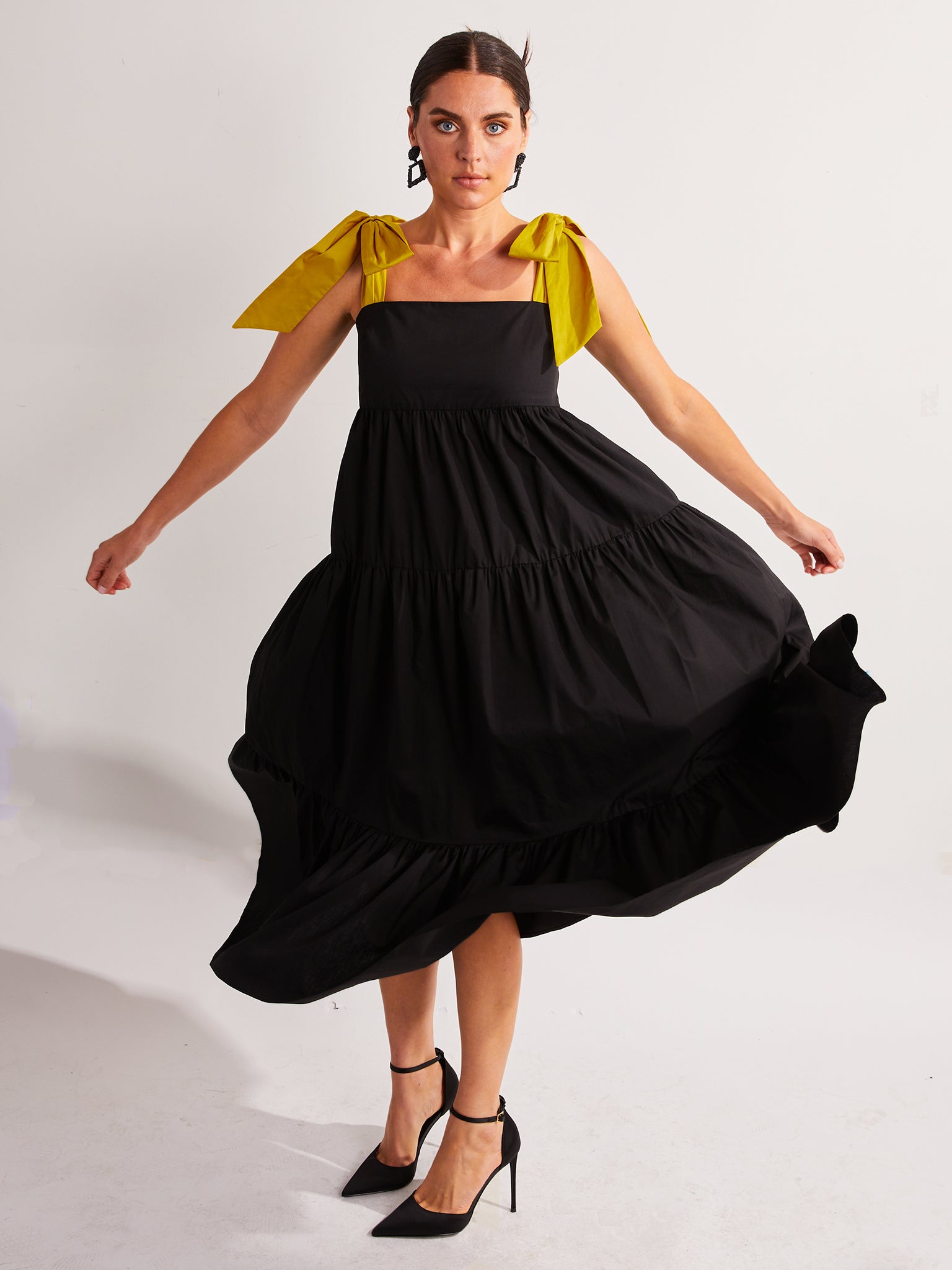 Long Tiered Bow Dress in Black Cotton – Amy Page DeBlasio