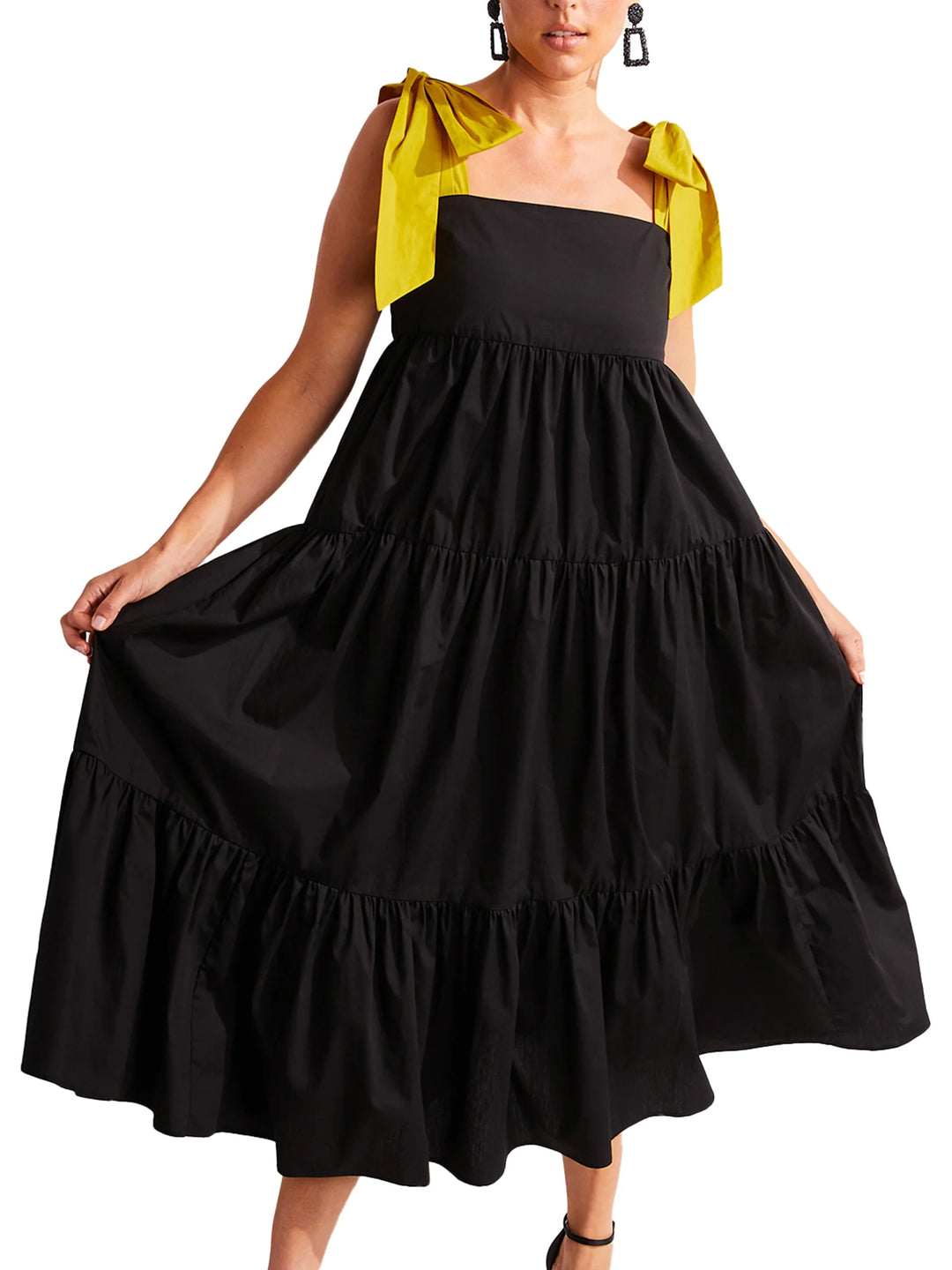 Long Tiered Bow Dress in Cotton