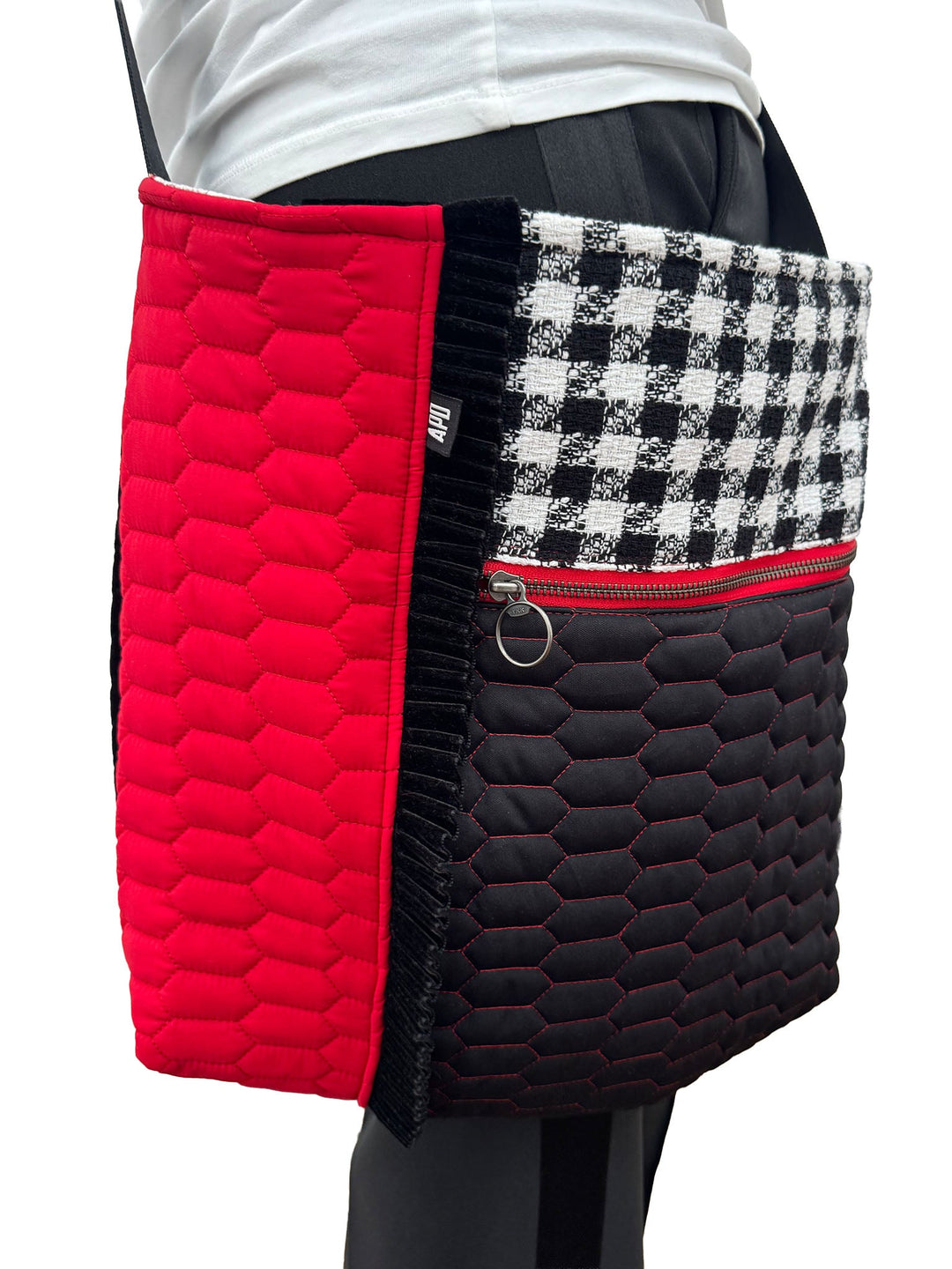 Amy Page DeBlasio Bags Quilted Houndstooth NO WASTE CROSSBODY TOTE BAG
