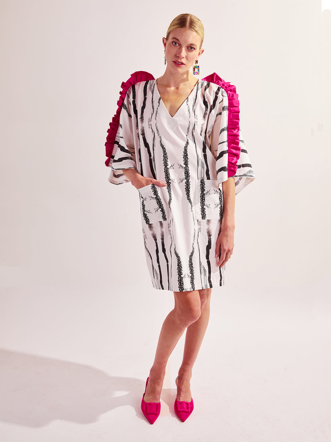 Ruffle Kimono Dress in Custom Print Cotton