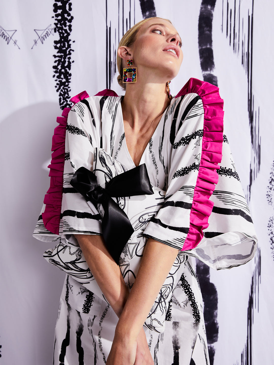 Ruffle Kimono Dress in Custom Print Cotton