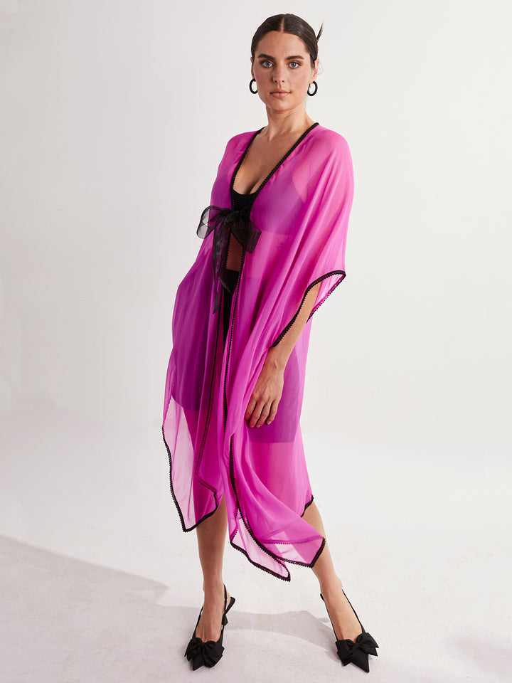 Silk Kimono Shawl in Hot Pink