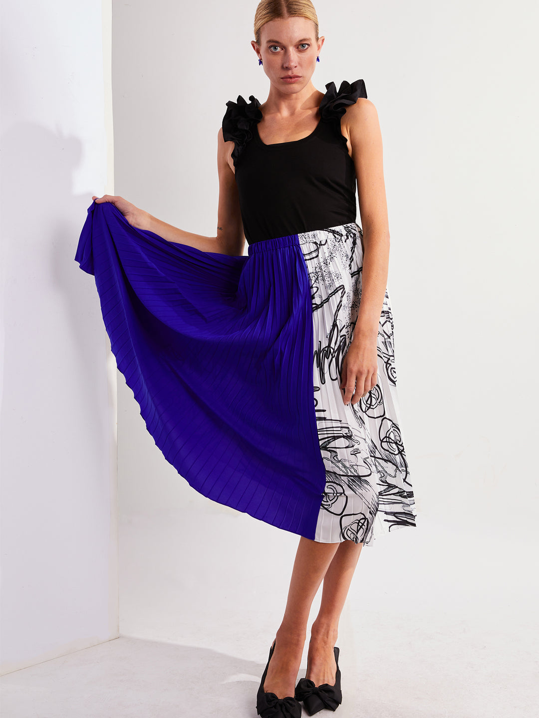 Pleated Skirt in Custom Print Color Block
