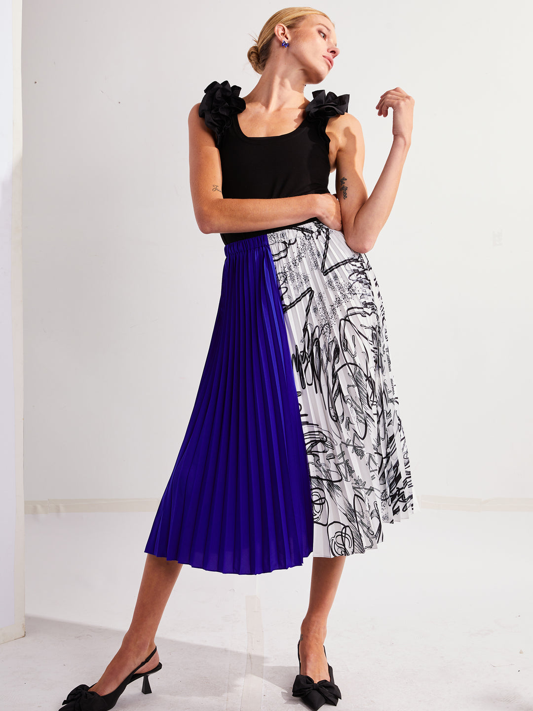 Pleated Skirt in Custom Print Color Block