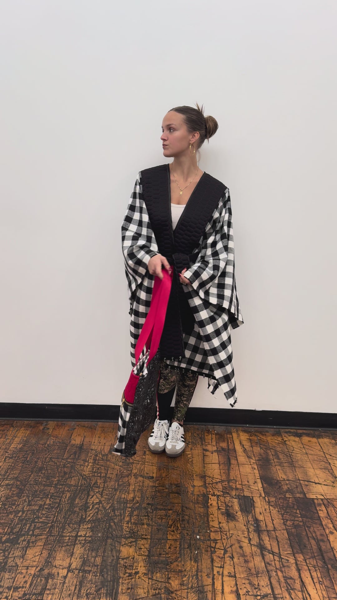 Reversible Belted Kimono Wrap in Honeycomb Quilt and Check Flannel