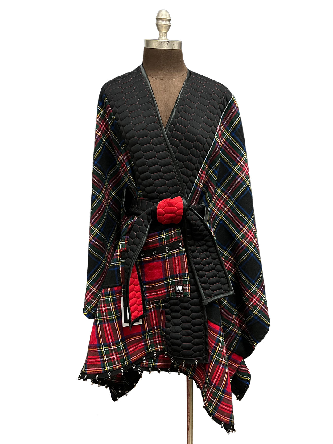 Reversible Belted Kimono Wrap in Honeycomb Quilt and Plaid Flannel