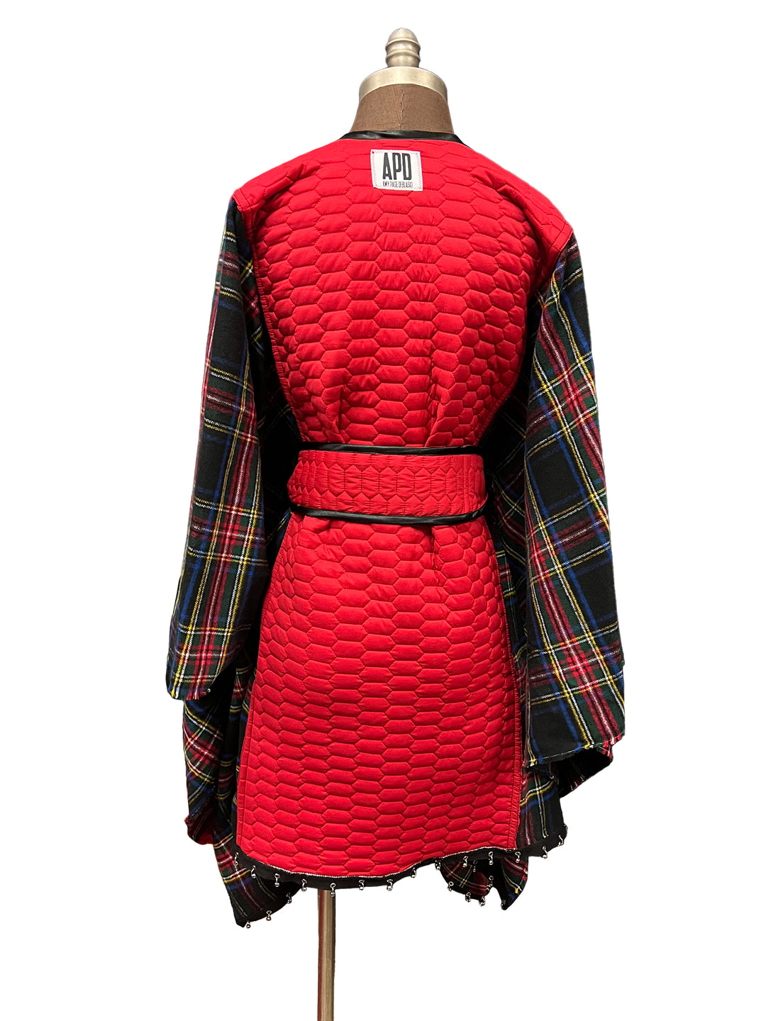 Reversible Belted Kimono Wrap in Honeycomb Quilt and Plaid Flannel