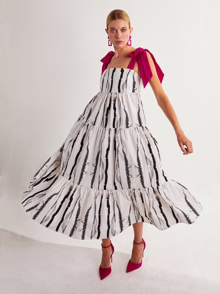 Long Tiered Bow Dress in Custom Print Cotton
