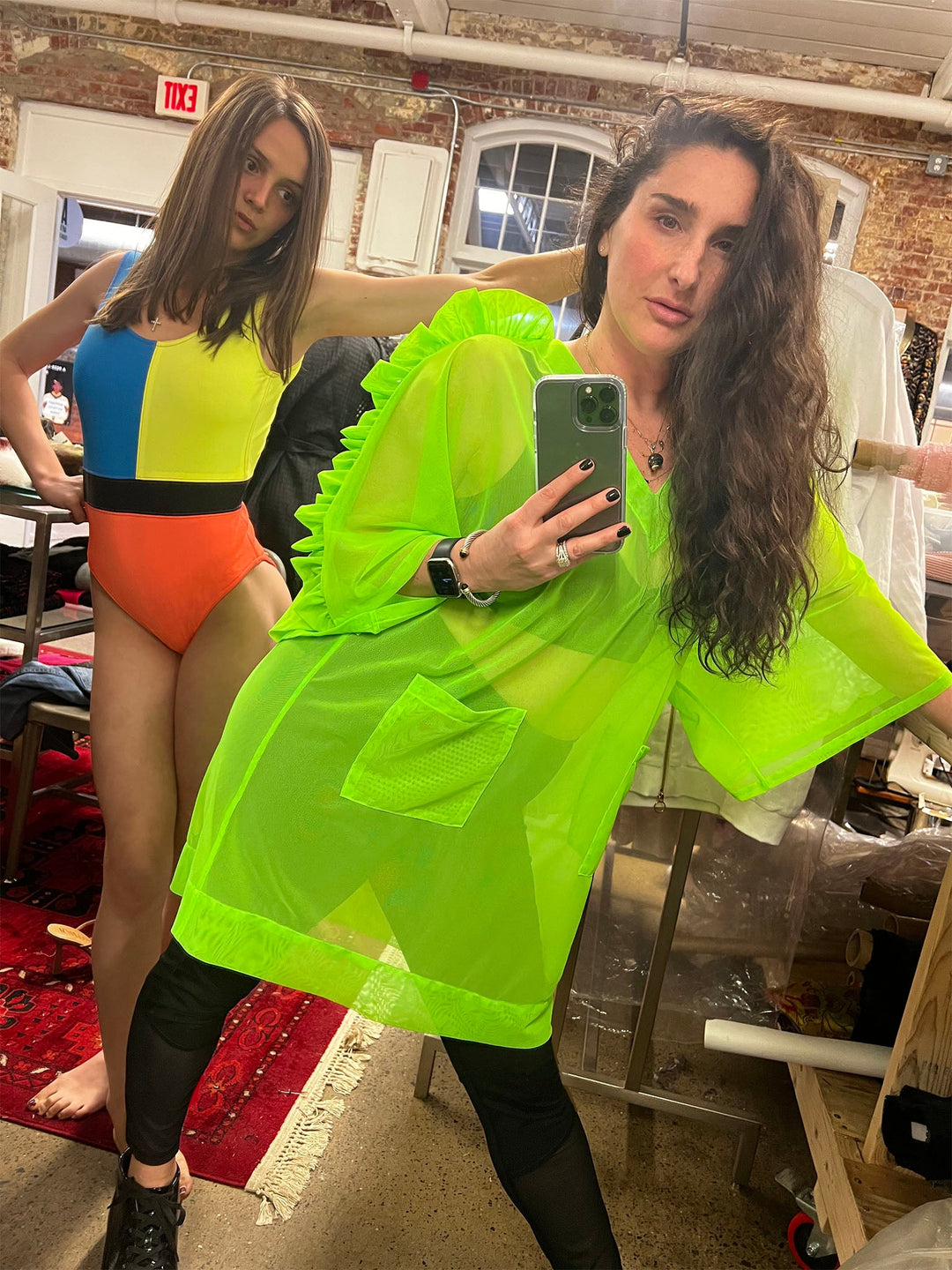 Women's Sheer Lime Green Kimono Dress with Ruffle Sleeves Amy Page DeBlasio Women's Sheer Lime Green Kimono Dress with Ruffle Sleeves Amy Page DeBlasio
