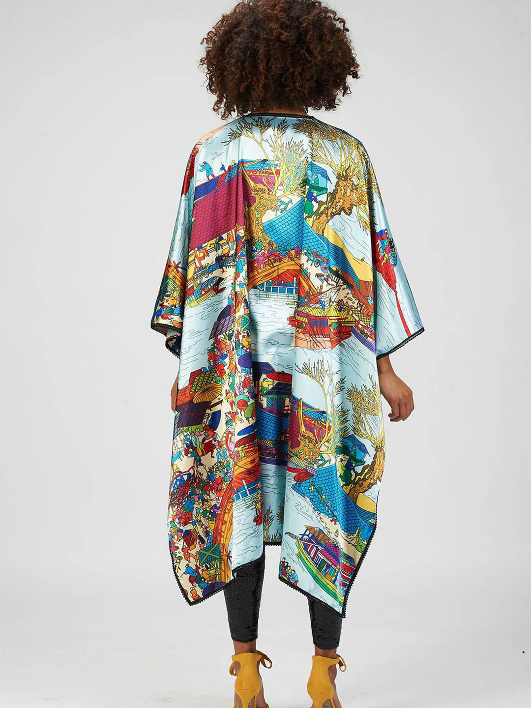 Asian Print Satin Kimono Shawl (30% OFF)