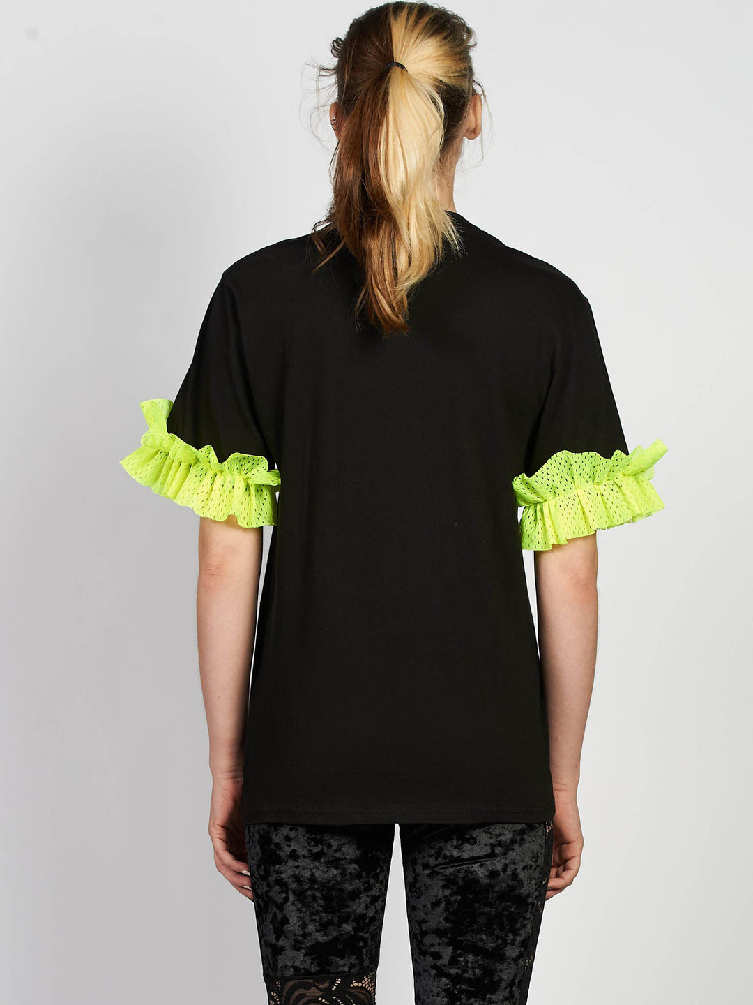 Tee Shirt with Logo and Neon Ruffle in Black (50% OFF)