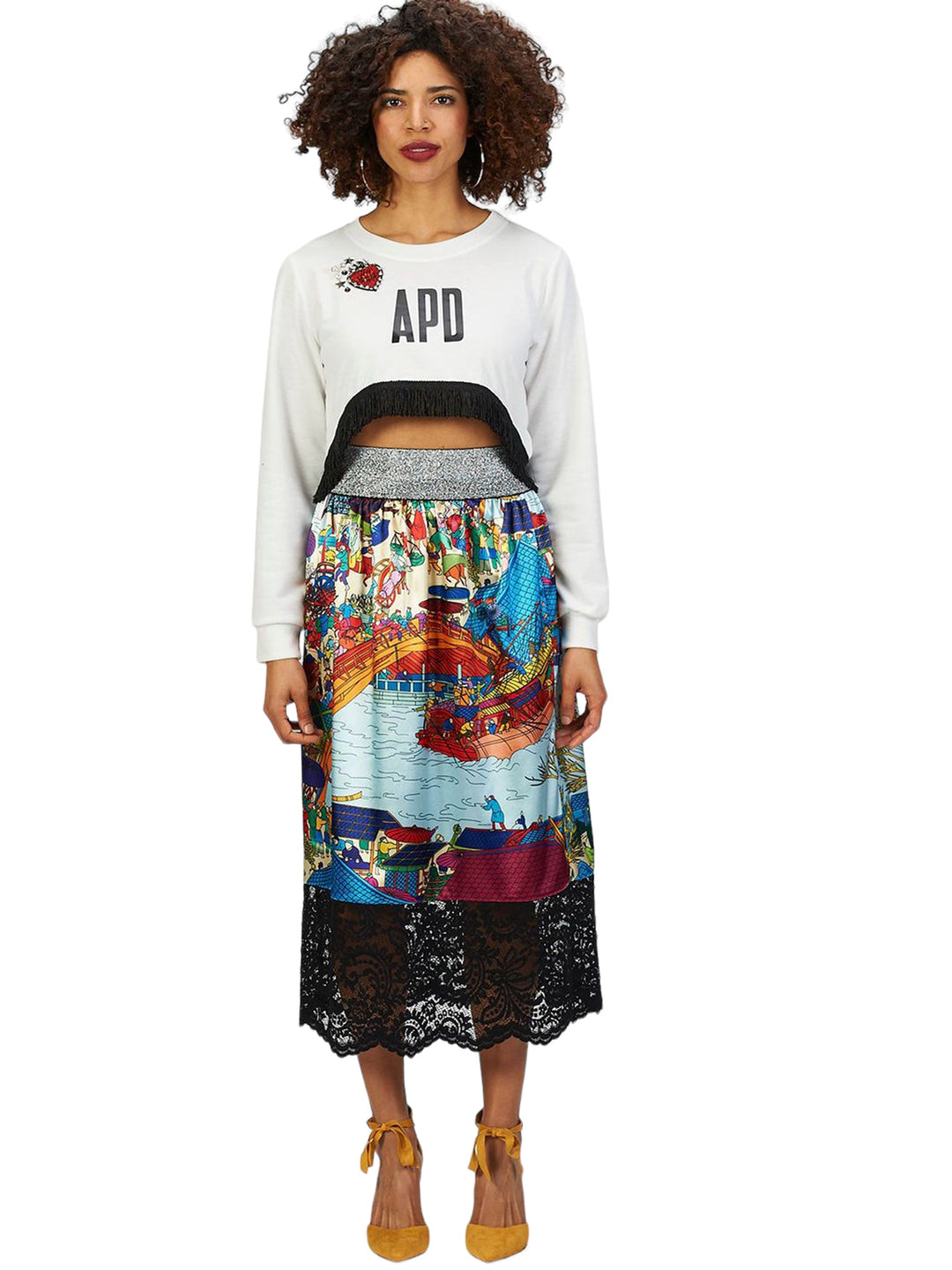 Asian Print Satin and Lace Skirt (50% OFF)