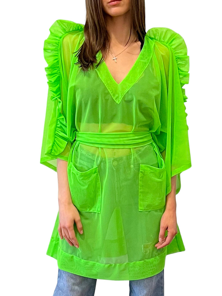 Amy Page DeBlasio Sheer Ruffle Kimono Dress - Green Amy Page DeBlasio Sheer Ruffle Kimono Dress - Green