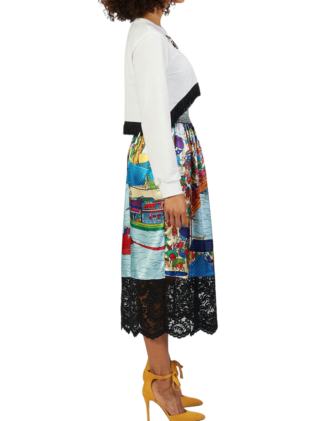 Asian Print Satin and Lace Skirt (50% OFF)