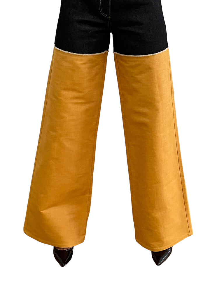 Wide Leg Pant in Black and Yellow Denim