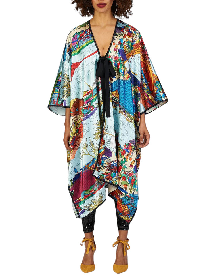 Asian Print Satin Kimono Shawl (30% OFF)
