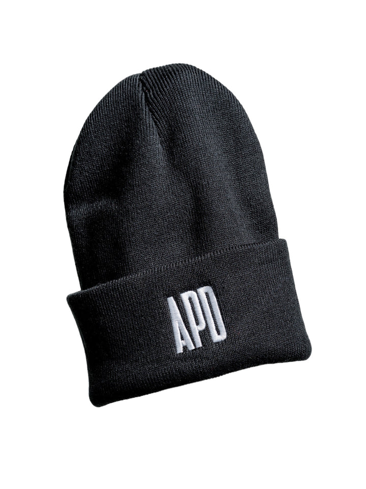 black beanie with embroidered logo