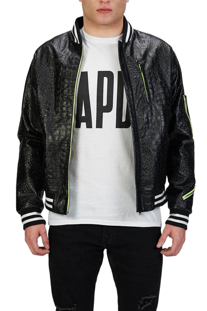 Leather Bomber Jacket in Black (50% OFF)
