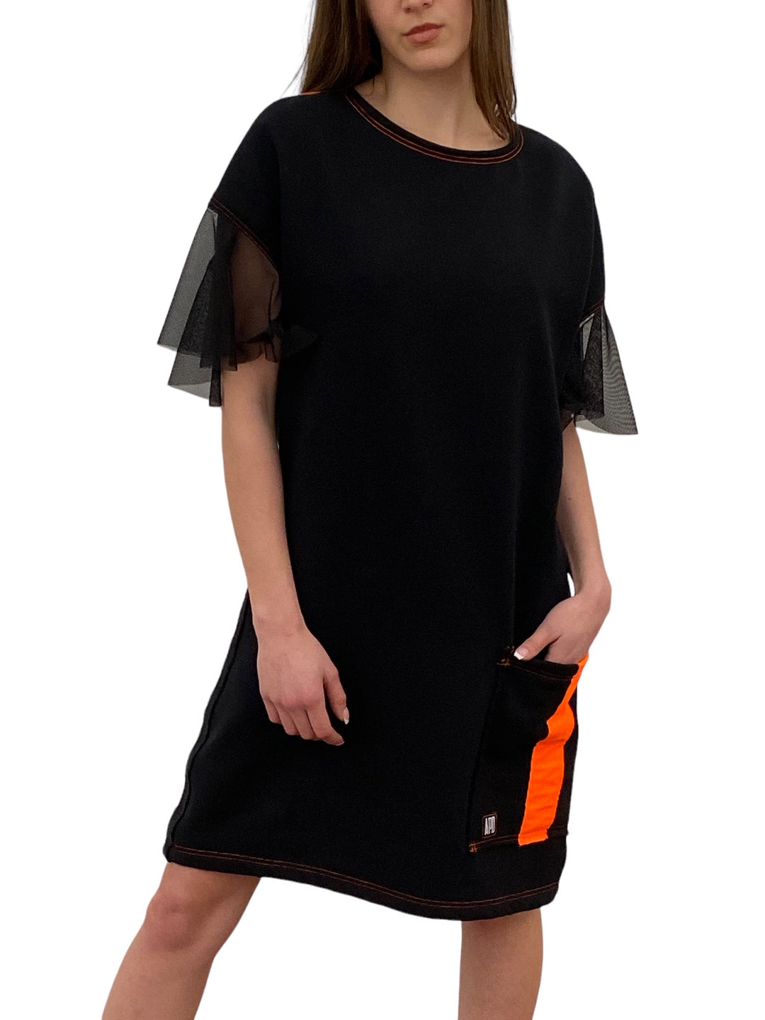 Black Sweatshirt Dress with Flounce Sleeve (50% OFF)