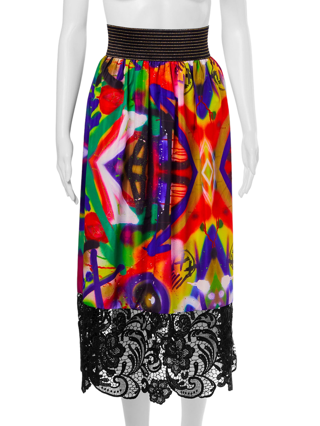 Lace Trim Midi Skirt in Graffiti Print (50% OFF)