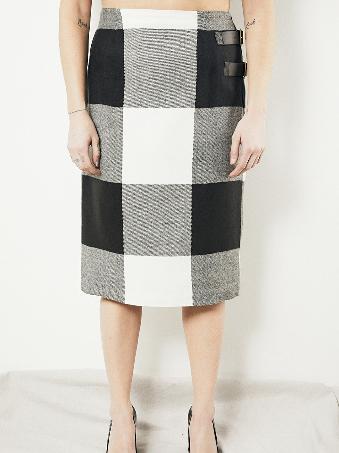 Checkered skirt, faux wool skirt