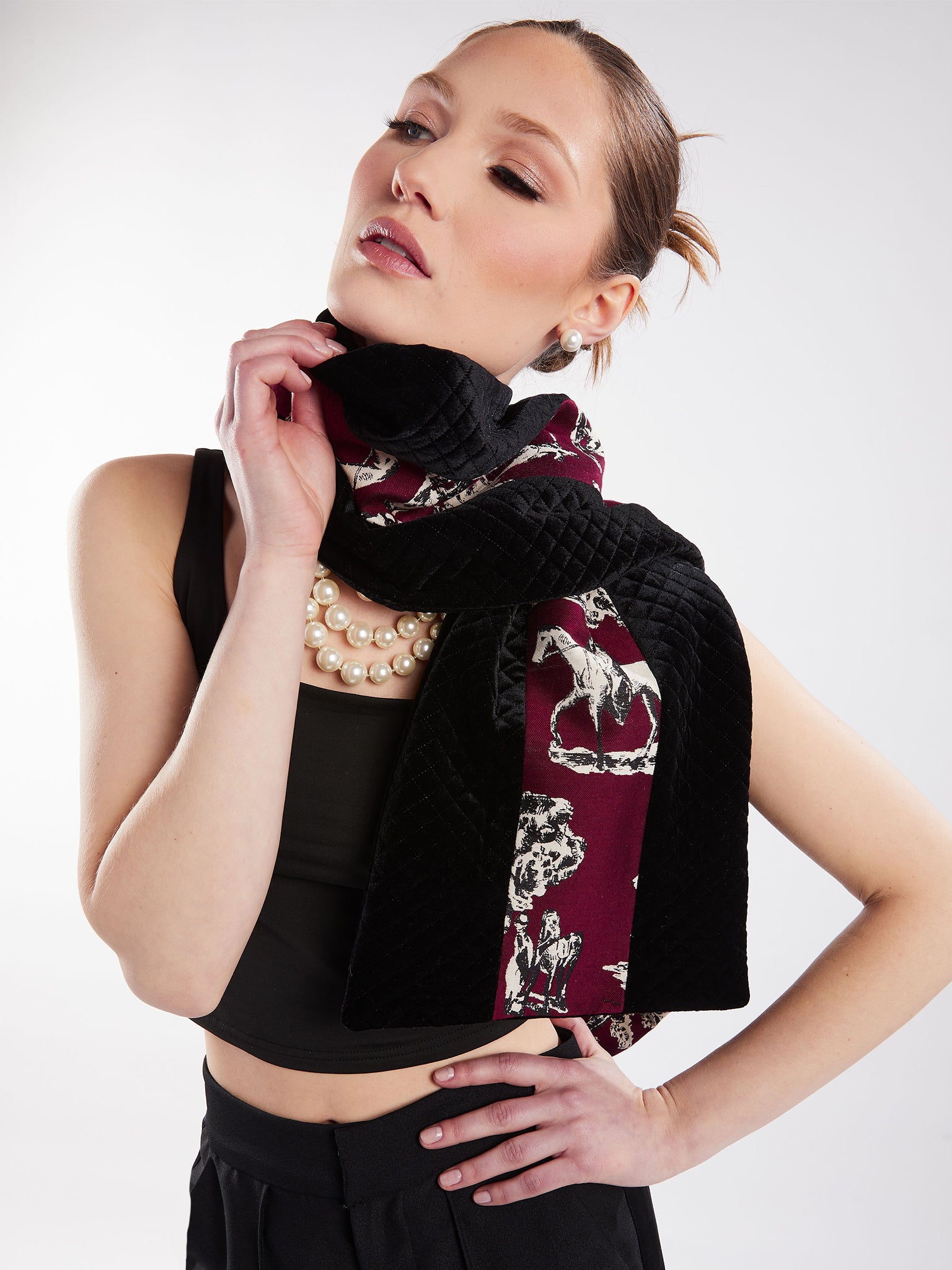 Bow Scarf in Quilted Velour and Toile Print – Amy Page DeBlasio