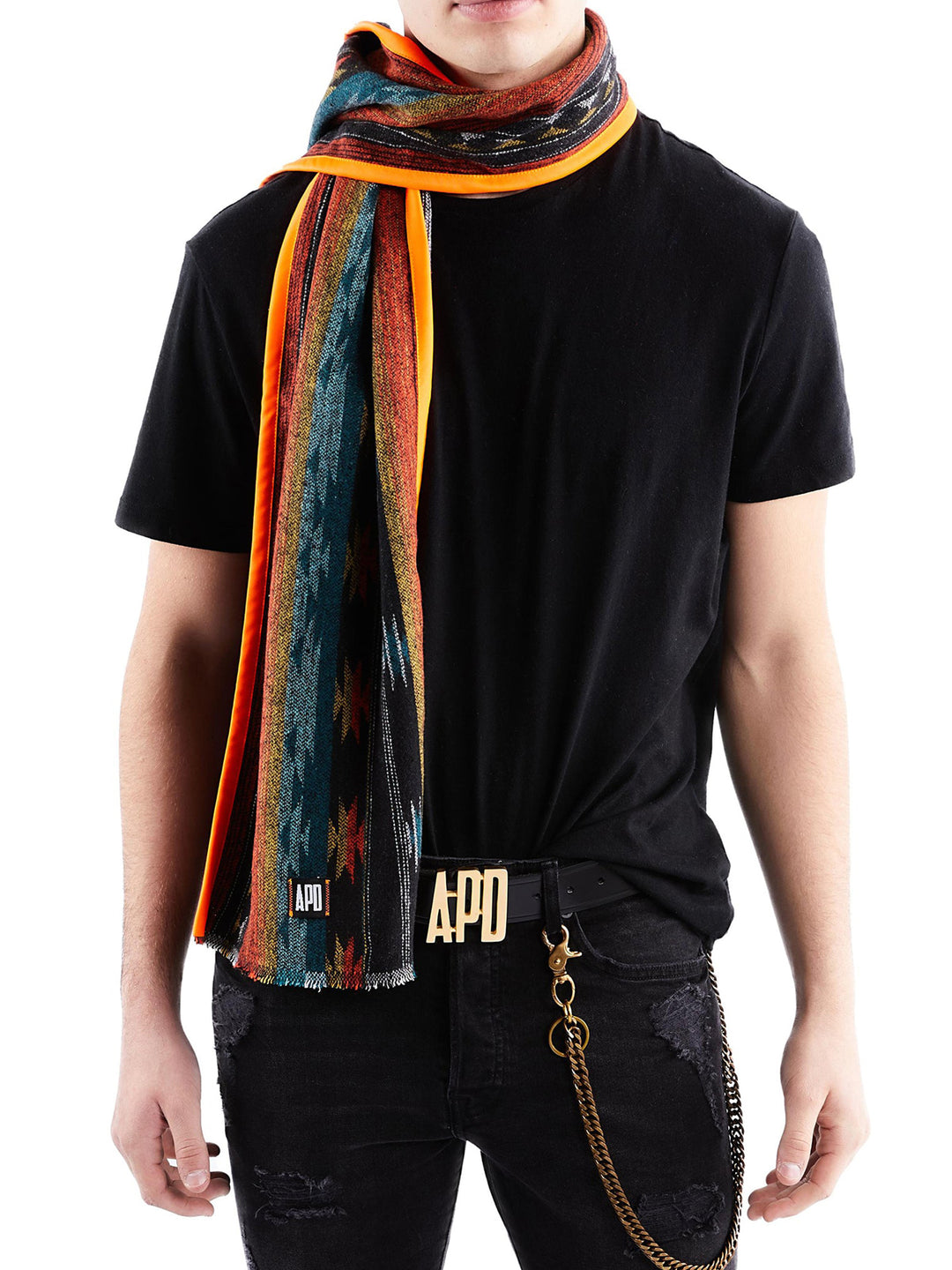 Orange and blue Aztec scarf