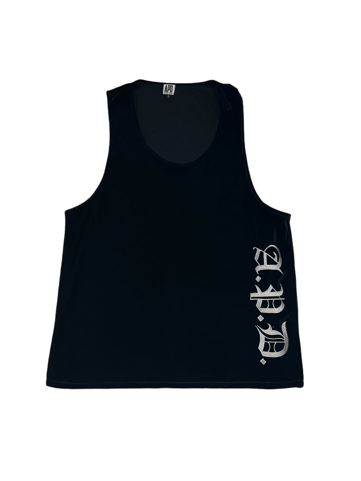 Embroidered Old English font velvet tank top