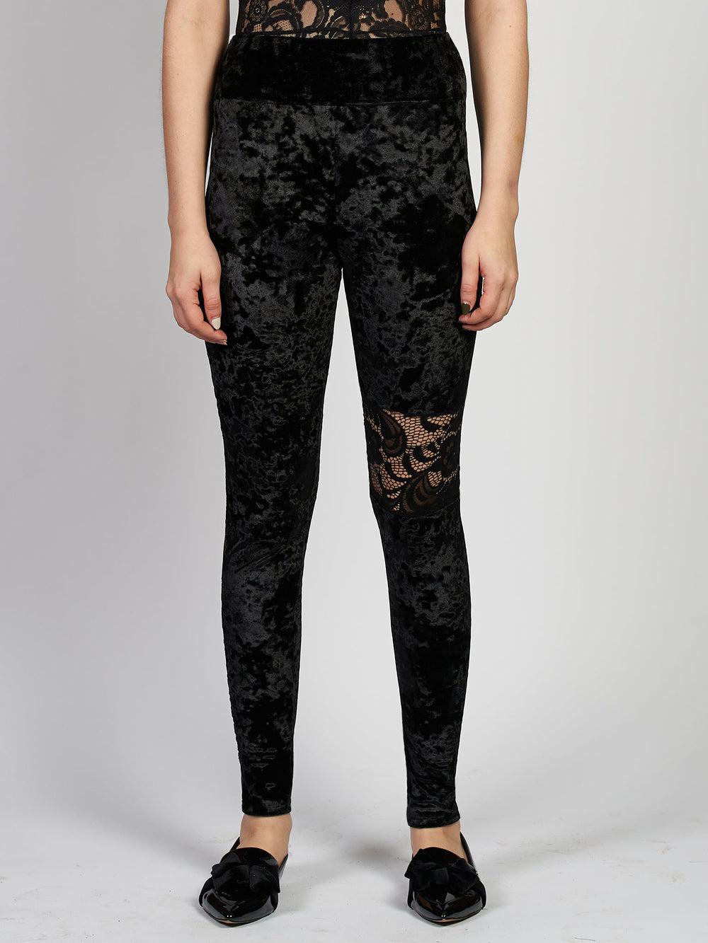 Black velvet leggings with lace on sides
